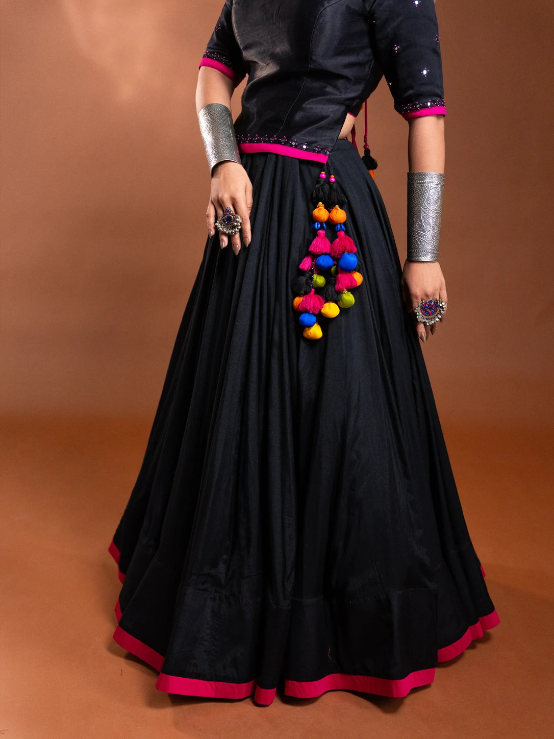 Black Chaniya Choli with Raani Pink Border