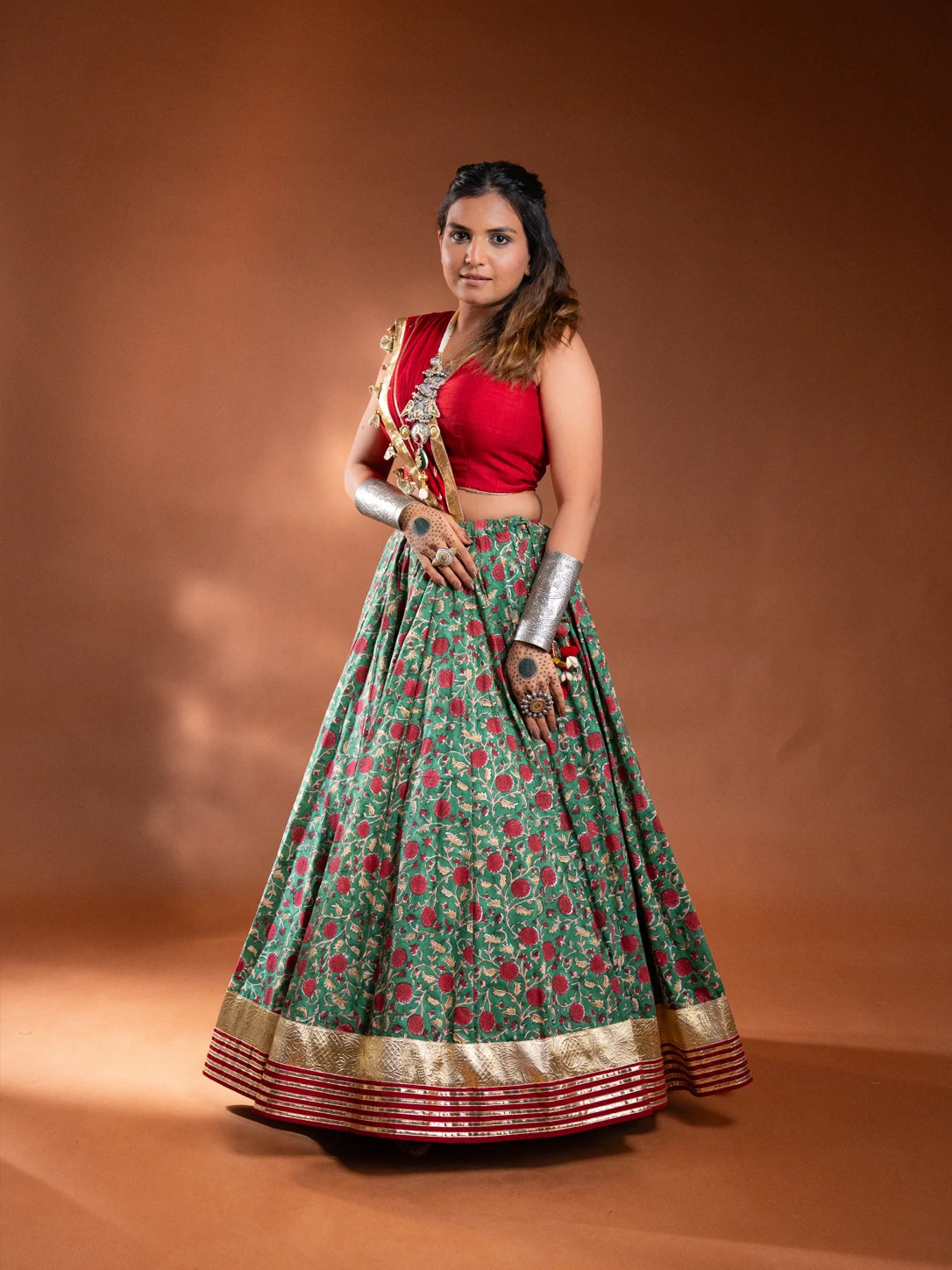 Green and Maroon Floral Chaniya Choli