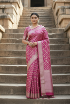 Shot pink katan silk banarasi saree