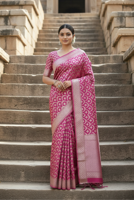 Shot pink katan silk banarasi saree