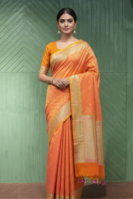Yellow with raani tanchoi banarasi saree