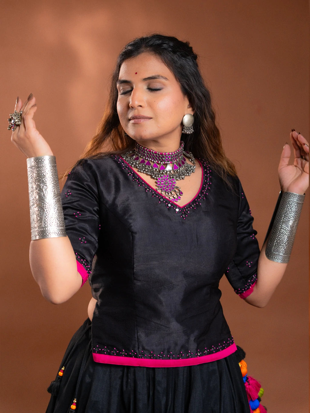 Black Chaniya Choli with Raani Pink Border