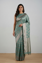 Sage green katan silk banarasi saree
