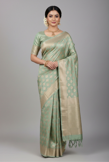 Pista katan silk banarasi saree
