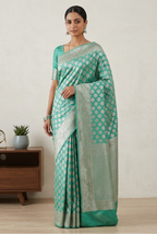 Sea green katan silk banarasi saree