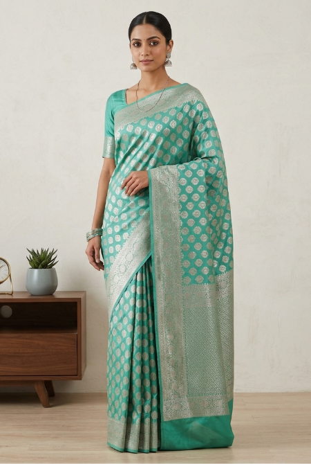 Sea green katan silk banarasi saree