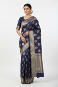 Navy blue katan silk banarasi saree