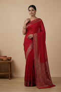 Red crepe chiffon banarasi saree