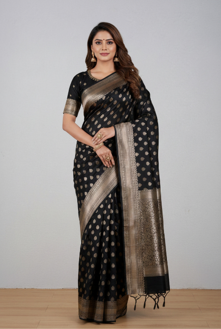 Black katan silk banarasi saree