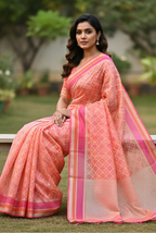 Peach banarasi cotton patola wave saree