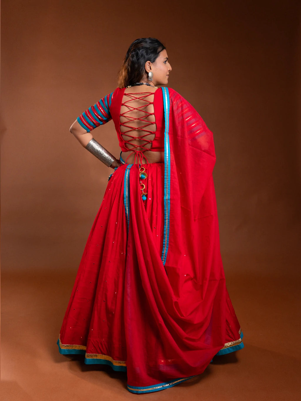 Red and Firozi Chaniya Choli