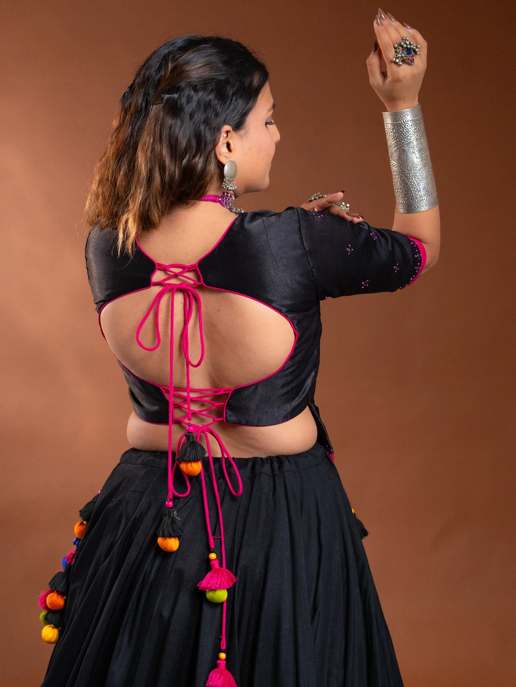 Black Chaniya Choli with Raani Pink Border