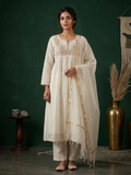 Off-white cut work kurta set with duppata