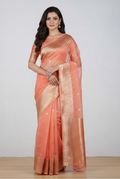 Peach banarasi organza saree