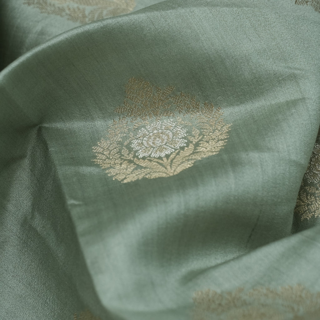 Grey Moonga silk banarasi saree