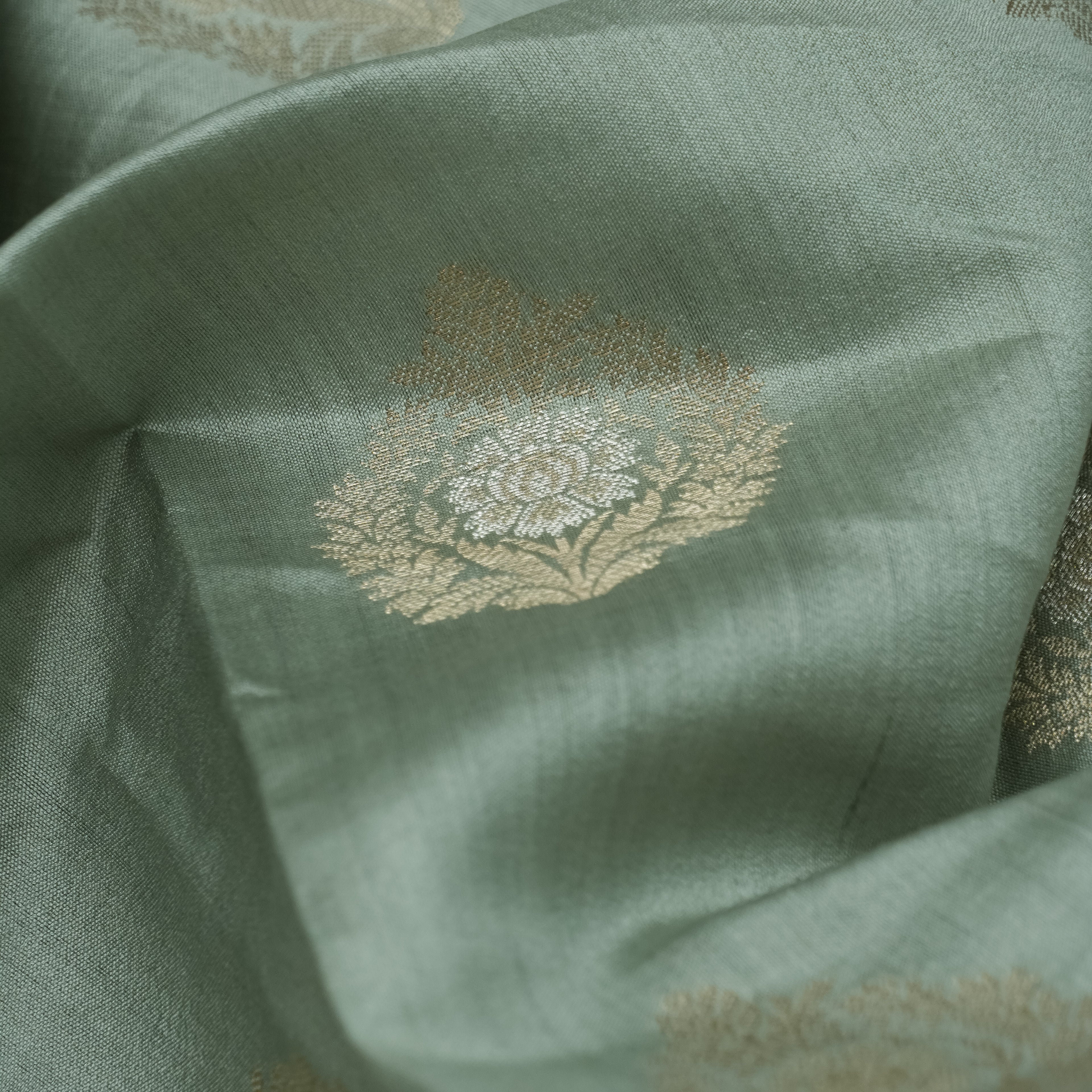 Grey Moonga silk banarasi saree