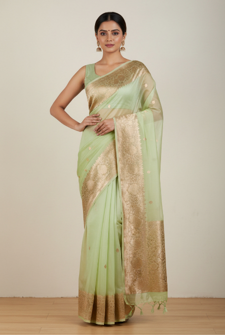 Pista banarasi organza saree