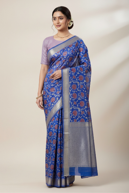 Purple banarasi cotton zaal saree