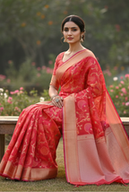 Red banarasi cotton zaal saree