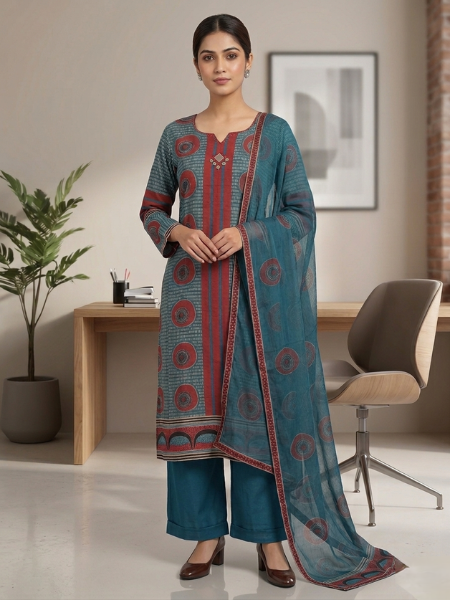 Indigo blue kurta set with rust accent