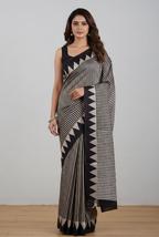 Beige-black modal ajrak print saree