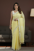 Lemon yellow linen saree
