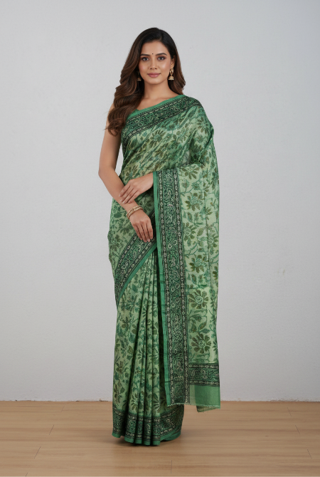 Green jaipur ajrak modal saree