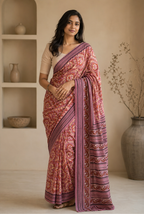 Peach jaipur ajrak modal saree
