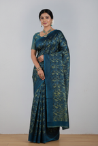 Blue black jaipur ajrak modal saree