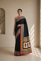 Black-beige & rust border jaipur ajrak modal saree