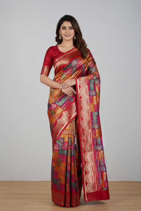 Multi colour soft silk banarasi saree