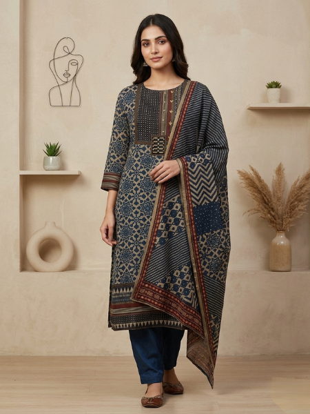 Navy blue kurta set with duppata