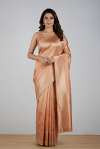 Pastel orange kora organza banarasi saree