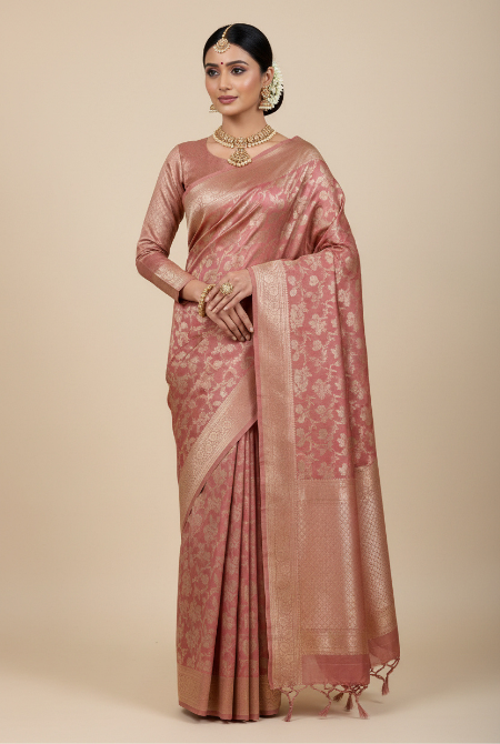 Dusty onion pink katan silk banarasi saree