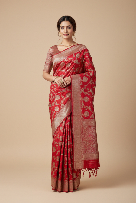 Red katan silk banarasi saree