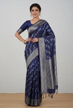 Navy blue chiffon banarasi saree