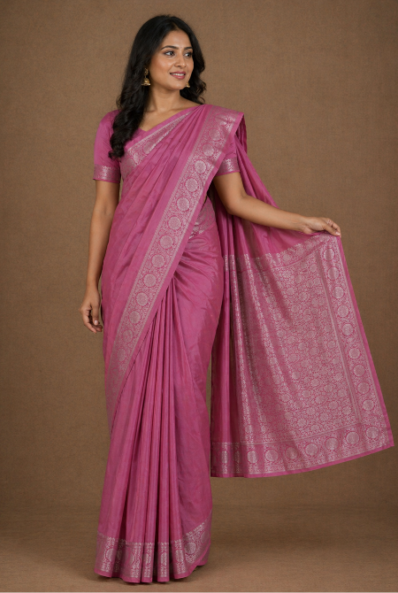Carrot pink moonga silk banarasi saree