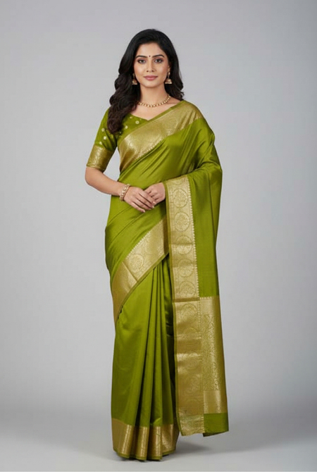 Parrot green moonga silk banarasi saree