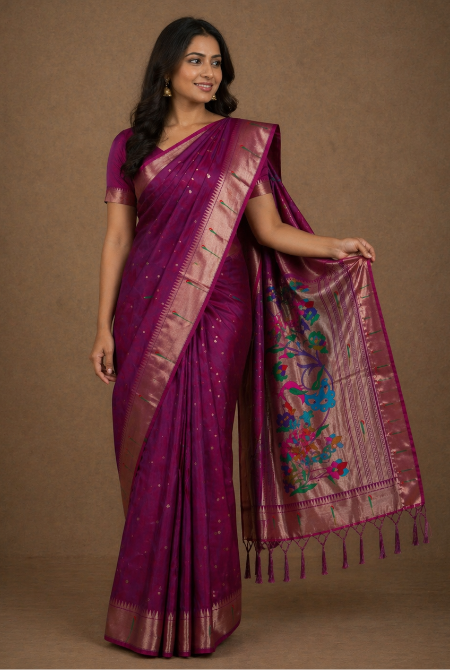 Magenta soft silk banarasi saree