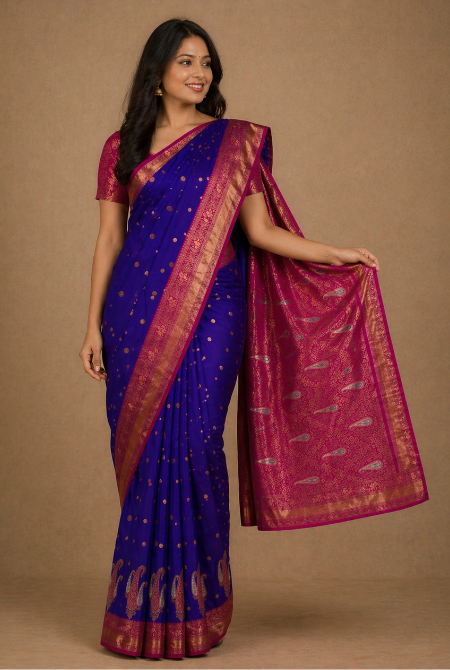 Purple & raani soft silk banarasi saree