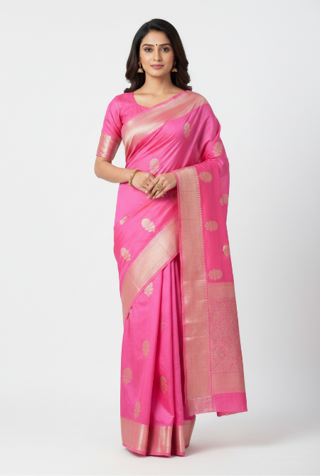 Pink Moonga silk banarasi saree
