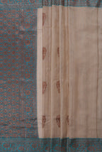 Beige with teal blue border banarasi tussar silk saree