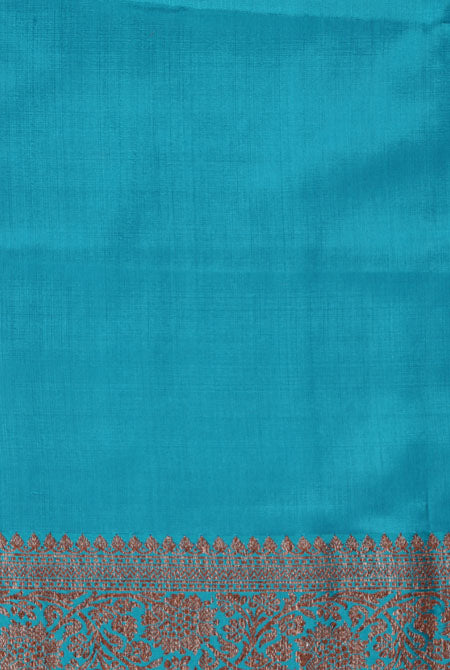 Beige with teal blue border banarasi tussar silk saree