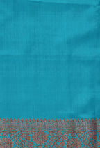 Beige with teal blue border banarasi tussar silk saree