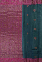 Bottle green with pink border Banarasi tussar silk saree