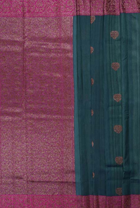 Bottle green with pink border Banarasi tussar silk saree