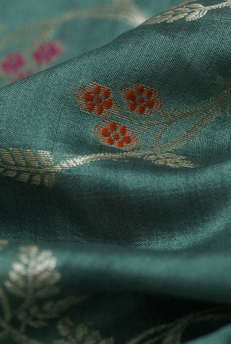 Light grey moonga silk banarasi saree