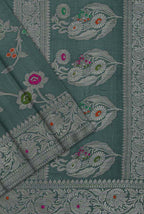 Light grey moonga silk banarasi saree
