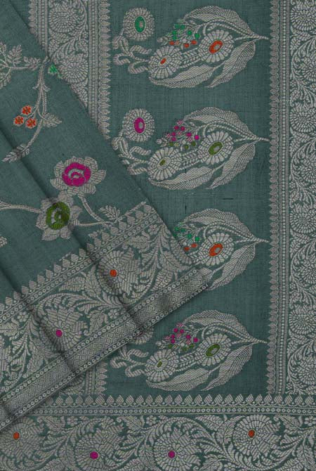 Light grey moonga silk banarasi saree