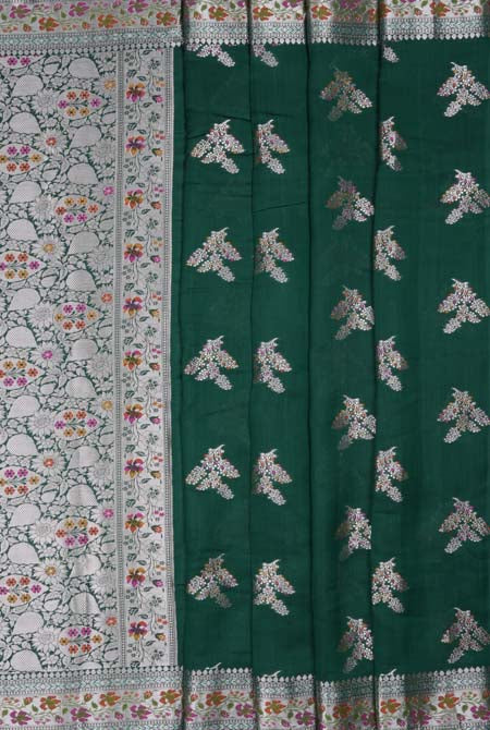Bottle green moonga silk banarasi saree